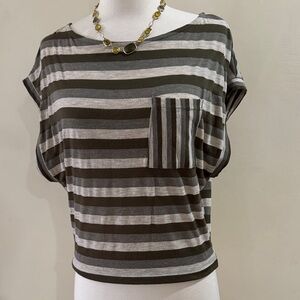 Papaya Olive and Gray Striped Short Sleeve Pocket Tee